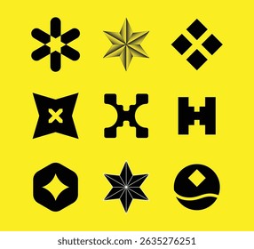logo style shape and star set 