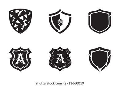 Diseño de Vector de la silueta del escudo del estilo del logotipo con las Formas limpias convenientes para los emblemas de los emblemas de los emblemas de los iconos de la seguridad de la marca