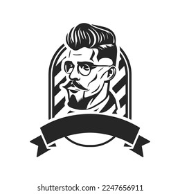 Logo of a stylish man with a beard. Can become a simple yet powerful design element for a barbershop or salon.