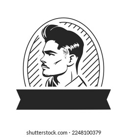 Logo de un hombre elegante con barba. El logo puede representar un diseño estilizado para una barbería o salón.