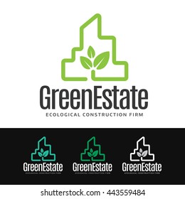 Logo of a stylized city landscape with green leaves in the middle. This logo is suitable for many purpose as real estate group, ecological construction, urban parks and more.