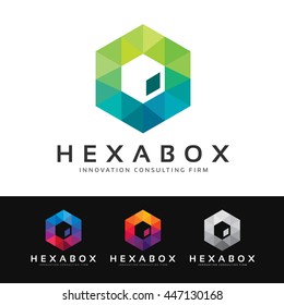 Logo of a stylized and colorful hexagonal shape built with polygons. This logo is suitable for many purpose as corporate identity, mobile and technologies development, engineering firm and more.