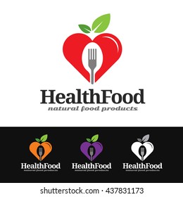 Logo of a stylized fruit in heart shape with spoon and fork. This logo is suitable for many purpose as food provider, restaurant, fresh food store and more.