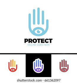 Logo of a stylized hand with eye symbol. This logo is suitable for many purpose as multimedia firm, publicity agencies, protection or security company.