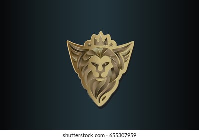 Logo. Stylized head of a lion with wings. Vector.