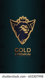 Logo. Stylized head of a lion with wings. Vector.