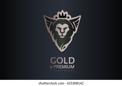 Logo. Stylized head of a lion with wings. Vector.