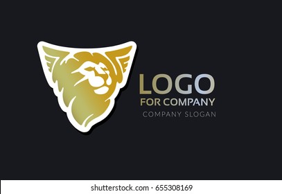 Logo. Stylized head of a lion with wings. Vector.