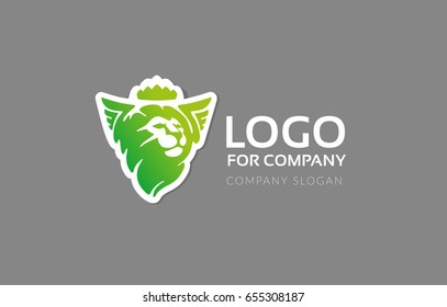Logo. Stylized head of a lion with wings. Vector.
