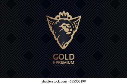 Logo. Stylized head of a lion with wings. Vector.