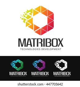 Logo of a stylized hexagonal shape built with colorful polygons. This logo is suitable for many purpose as sciences and technologies, corporate identity, media and publicity firm and more.