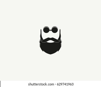 Logo of a stylized hipster face (glasses and beard). This logo is suitable for many purpose as hairstyle salon, men's fashion, hipsters website and more