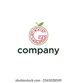 A logo with a stylized letter 'G' inside a green circle with a leaf on top, resembling a fruit