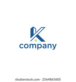 A logo with a stylized letter 'K' in blue, incorporating a small green window, and the word 'company' written below it.