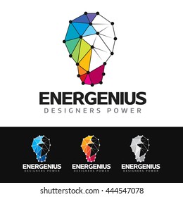 Logo of a stylized light bulb built with colorful polygons. This logo is suitable for many purpose as designer firm, publicity agencies, creation department and more.