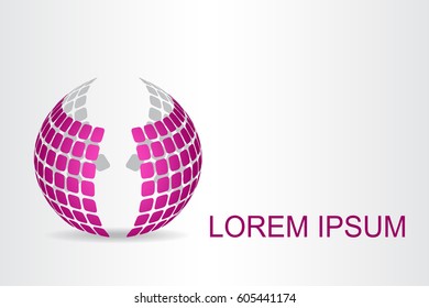 Logo stylized spherical surface with abstract shapes. This logo is suitable for global company, world technologies, media and publicity agencies 