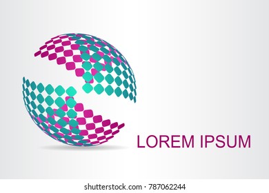 Logo stylized spherical surface with abstract shapes. This logo is suitable for global company, world technologies, media and publicity agencies 
