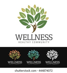 Logo of a stylized tree with human silhouette as trunk. This logo is suitable for many purpose as wellness center, nature resort, ecological company and more.