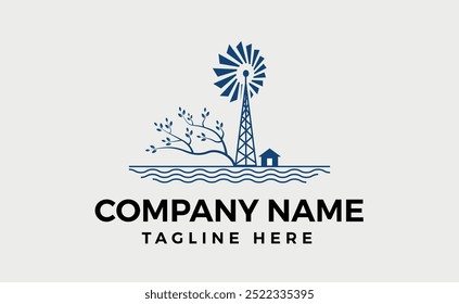 Logotipo de um moinho estilizado com árvore. design editável e ilustração vetorial.