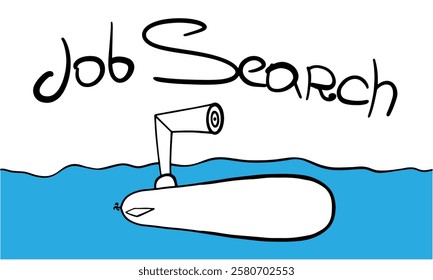 The logo of a submarine with a periscope that floats in the sea