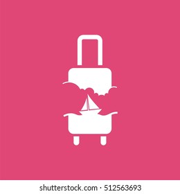 logo with suitcase, sky and sailing ship. Vector design logo. Vector illustration