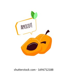 Logo of summer apricot with speech cloud. Vector illustration on isolated background