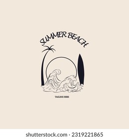 logo summer beach line art logo vector concept  illustration template design. icon waves design
