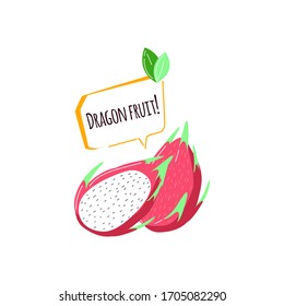 Logo of summer dragon fruit or pitaya or pitahaya. Icon illustration on flat cartoon style on isolated background