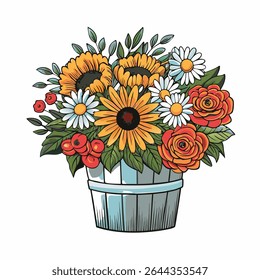 logotipo flores de verão buquês busket vetor plano