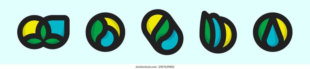 Logo of sun drop and leaf. Elegant logotype template or icon with elements of nature