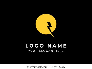 Logo Sun Energy, electricity and flash symbol. Logo solar panels Minimalsit with yellow color. Editable file