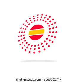 Logo Sun Energy Tech Or Solar Technology Light Logotype Icon, Nano Atom Circle 3d Dot Sign, Red Yellow Color Abstract Modern Innovation Brand Design