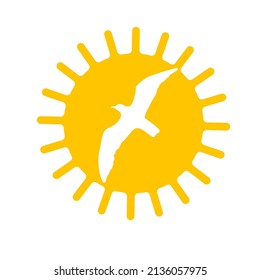 Logo. sun and flying bird. Vector illustration