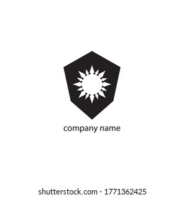 logo sun illustration black white shield emblem, vector design