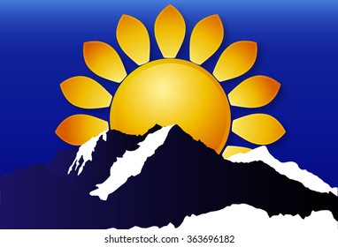 Logo of the sun over the mountains