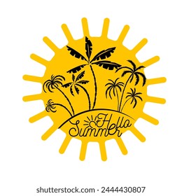 Logo sun and palm trees. Vector illustration