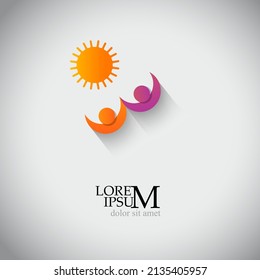 Logo sun people holding hands. Vector illustration
