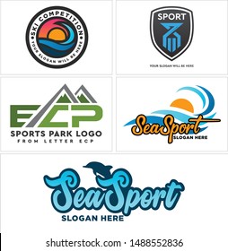 Logo with sun splash water mountain and dolphin suitable for sport ski sea competition island