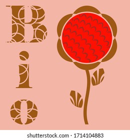 Logo sunflower. Bio emblem. Vector illustration. Vintage drawing.
