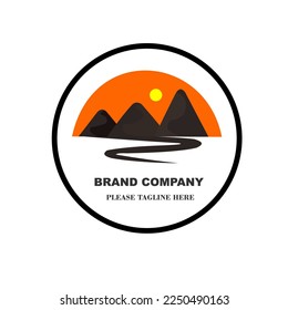 Logo sunset mountain in orange and black colour