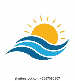  Logo sunset over the water, Sun reflected in the sea. Simple design