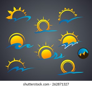 Logo sunshine with rays on water. Logo sun and water a for the company. Sun and Sea. Logo sun and sea  for your company. Logo sun and water.