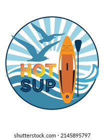 Logo for the supboard. A paddleboard against the background of a marine picture. Hobby