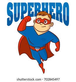 Logo Superhero man Cartoon character Vector illustration