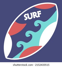 The logo of the surf club in retro style. Vector character illustration design, surfboard, minimal label design