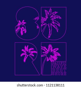 logo surf,  print on t-shirt, venice beach, print on surfing theme, vector image 