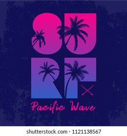 logo surf,  print on t-shirt, venice beach, print on surfing theme, vector image 