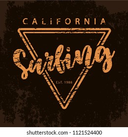 logo surf,  print on t-shirt, venice beach, print on surfing theme, vintage design for clothes, vector image, flat style, grunge design, typography, original wear, sportswear, souvenir products