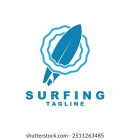 Logo Surfing Beach Vector Illustration Template. Logo for label, summer holiday, badge, emblem and community