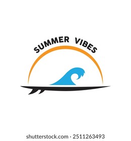 Logo Surfing Beach Vector Illustration Template. Logo for label, summer holiday, badge, emblem and community